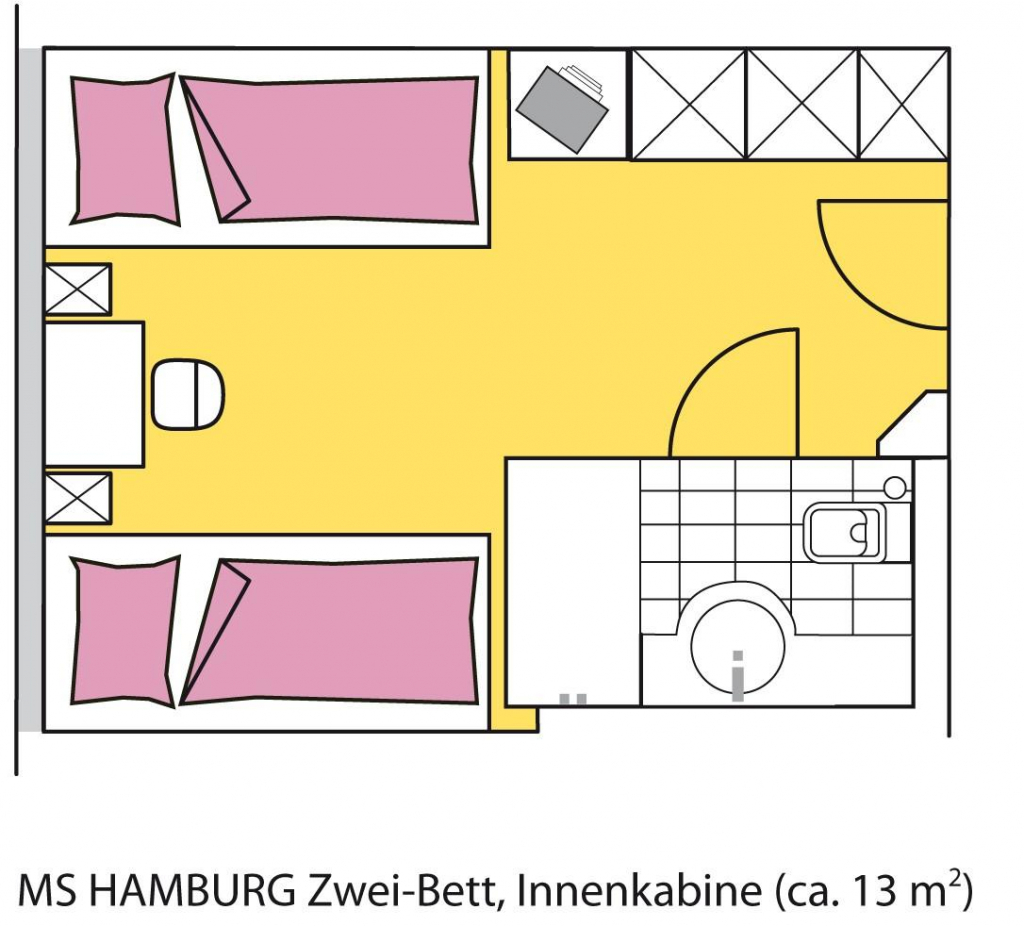 MS Hamburg, Kabinengrundriss, 2-Bett innen